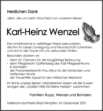 Traueranzeige von Karl-Heinz Wenzel von GESAMT