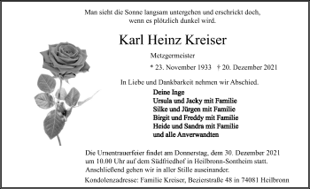 Traueranzeige von KarlHeinz Kreiser von GESAMT