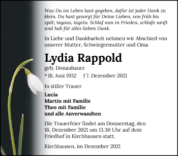 Traueranzeige von Lydia Rappold von GESAMT