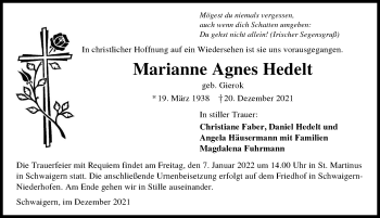 Traueranzeige von Marianne Agnes Hedelt von GESAMT