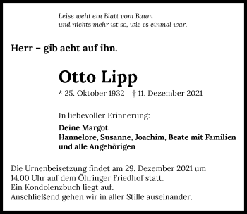 Traueranzeige von Otto Lipp von GESAMT