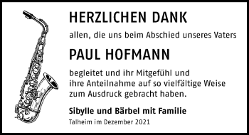 Traueranzeige von Paul Hofmann von GESAMT