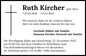Traueranzeige von Ruth Kircher von GESAMT