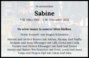 Traueranzeige von Sabine Hengerer von GESAMT