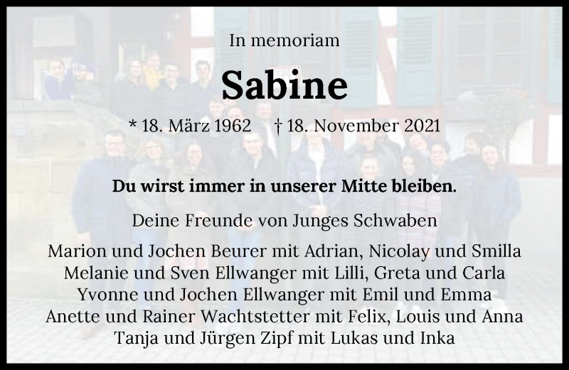  Traueranzeige für Sabine Hengerer vom 03.12.2021 aus GESAMT