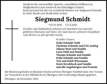 Traueranzeige von Siegmund Schmidt von GESAMT