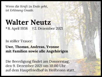 Traueranzeige von Walter Neutz von GESAMT