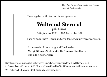 Traueranzeige von Waltraud Sternad von GESAMT