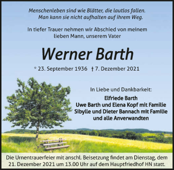 Traueranzeige von Werner Barth von GESAMT