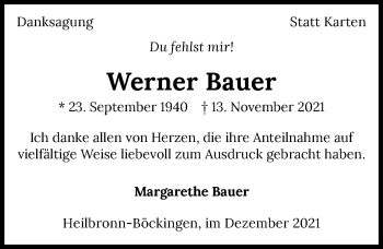 Traueranzeige von Werner Bauer von GESAMT