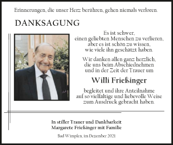 Traueranzeige von Willi Frießinger von GESAMT