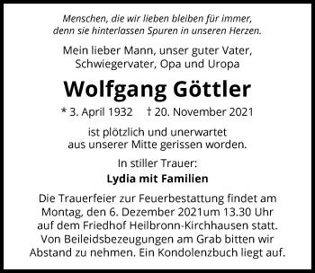 Traueranzeige von Wolfgang Göttler von GESAMT