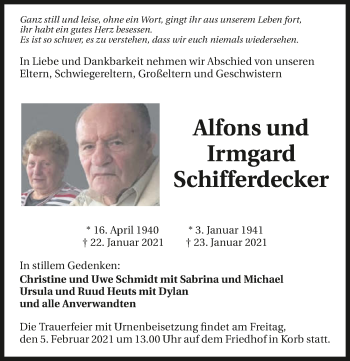 Traueranzeige von Alfons Schifferdecker von GESAMT