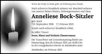 Traueranzeige von Anneliese Bock-Sitzler von GESAMT