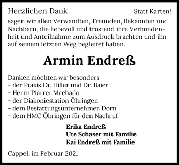 Traueranzeige von Armin Endreß von GESAMT