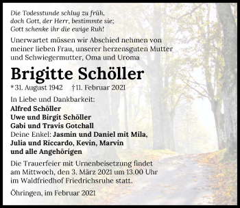 Traueranzeige von Brigitte Schöller von GESAMT