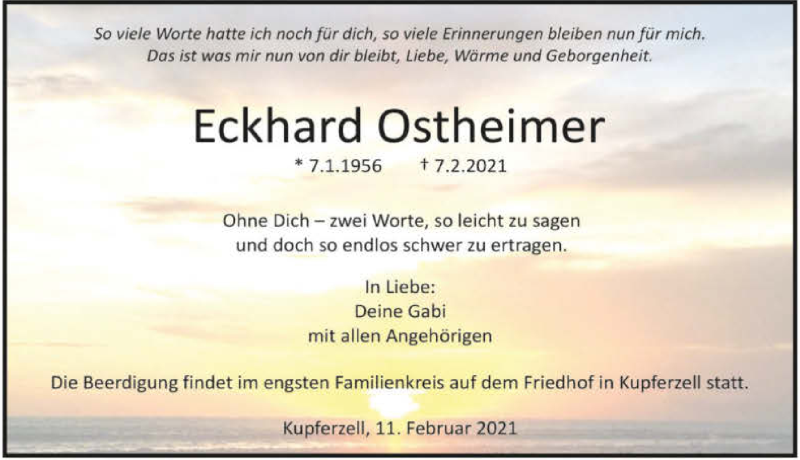  Traueranzeige für Eckhard Ostheimer vom 11.02.2021 aus GESAMT