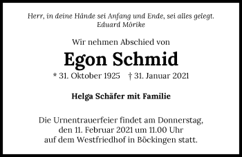 Traueranzeige von Egon Schmid von GESAMT