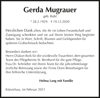 Traueranzeige von Gerda Mugrauer von GESAMT