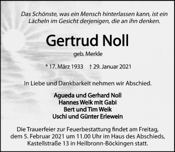 Traueranzeige von Gertrud Noll von GESAMT