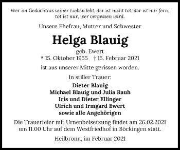 Traueranzeige von Helga Blauig von GESAMT