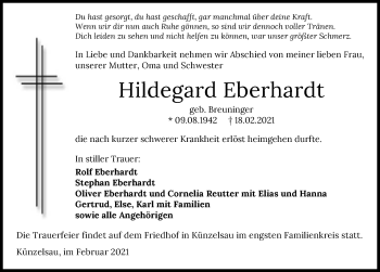 Traueranzeige von Hildegard Eberhardt von GESAMT