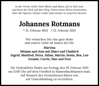 Traueranzeige von Johannes Rotmans von GESAMT
