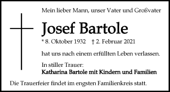 Traueranzeige von Josef Bartole von GESAMT