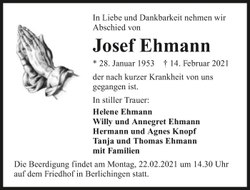 Traueranzeige von Josef Ehmann von GESAMT