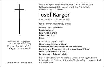 Traueranzeige von Josef Karger von GESAMT