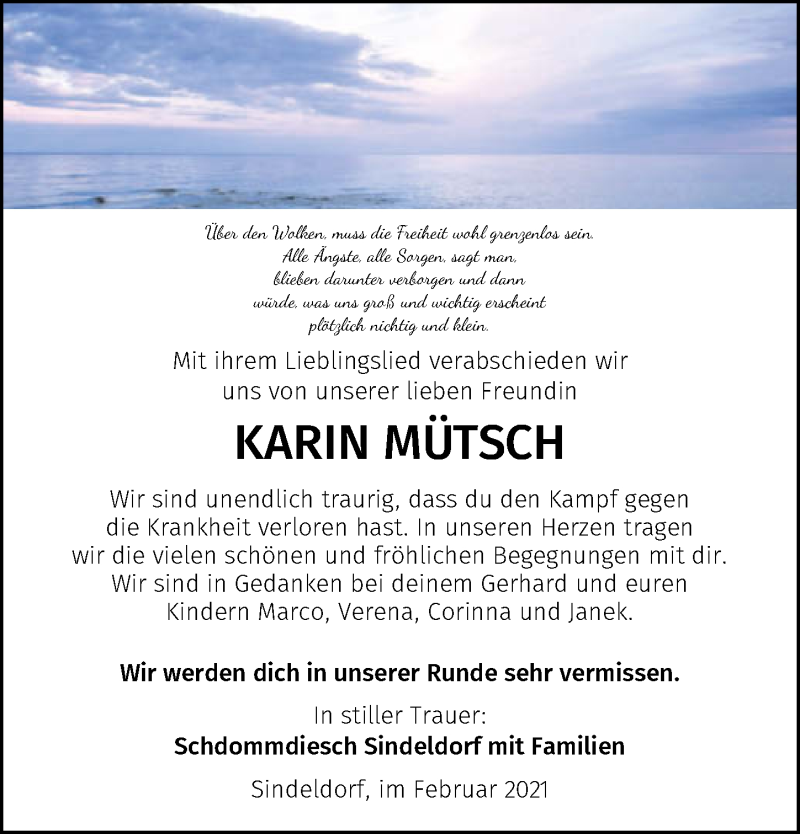  Traueranzeige für Karin Mütsch vom 27.02.2021 aus GESAMT