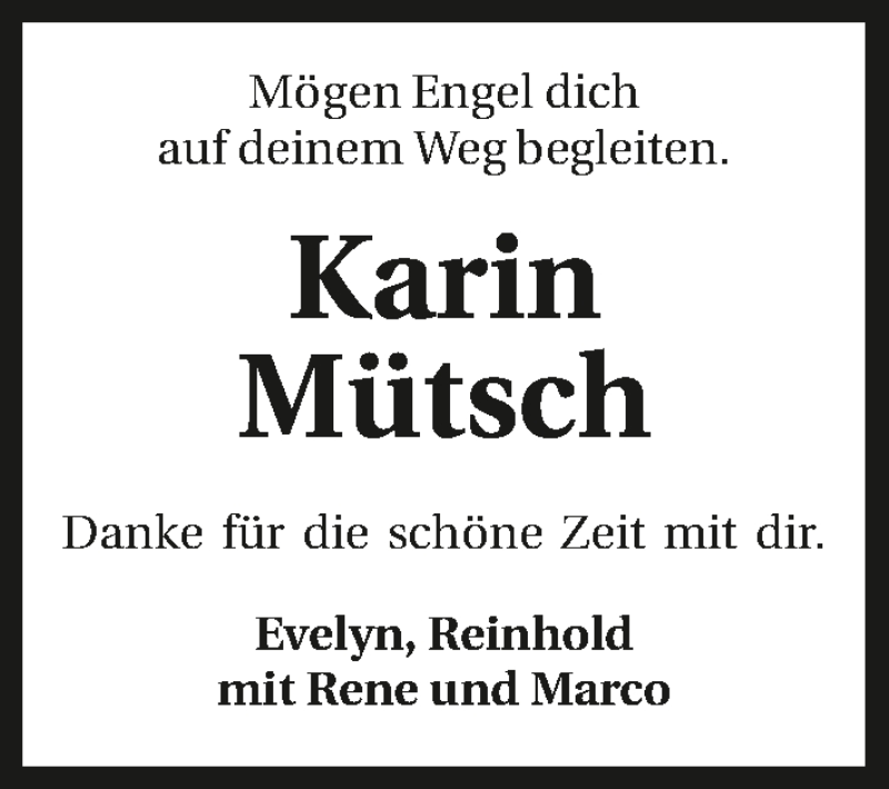  Traueranzeige für Karin Mütsch vom 27.02.2021 aus GESAMT