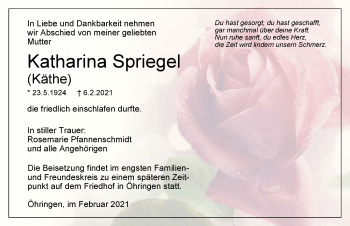 Traueranzeige von Katharina Spriegel von GESAMT