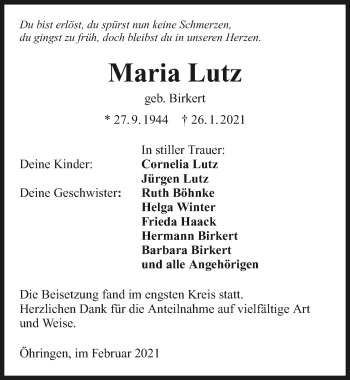 Traueranzeige von Maria Lutz von GESAMT