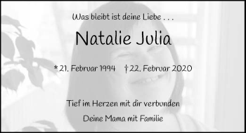 Traueranzeige von Natalie Julia Hettler von GESAMT