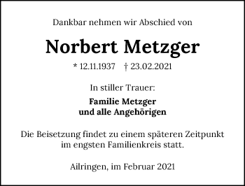 Traueranzeige von Norbert Metzger von GESAMT