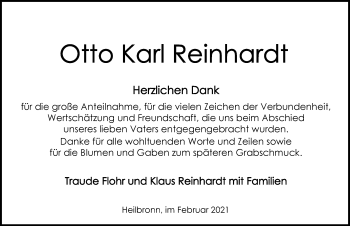 Traueranzeige von Otto Karl Reinhardt
