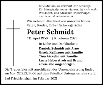 Traueranzeige von Peter Schmidt von GESAMT