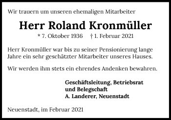 Traueranzeige von Roland Kronmüller von GESAMT