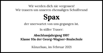 Traueranzeige von Spax  von GESAMT