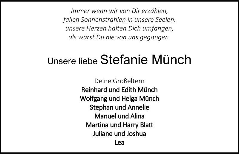  Traueranzeige für Stefanie  Münch vom 03.02.2021 aus GESAMT