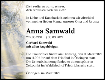 Traueranzeige von Anna Samwald von GESAMT