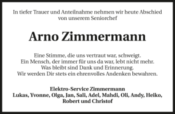 Traueranzeige von Arno Zimmermann von GESAMT