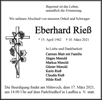 Traueranzeige von Eberhard Rieß von GESAMT
