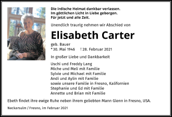 Traueranzeige von Elisabeth Carter von GESAMT