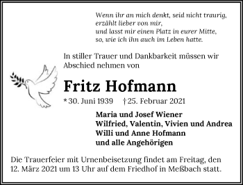Traueranzeige von Fritz Hofmann von GESAMT