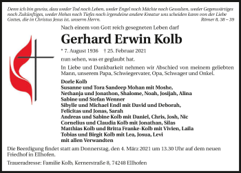Traueranzeige von Gerhard Erwin Kolb von GESAMT