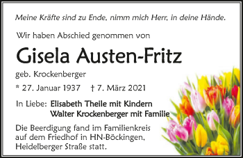 Traueranzeige von Gisela Austen-Fritz von GESAMT