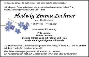 Traueranzeige von Hedwig-Emma Lechner von GESAMT