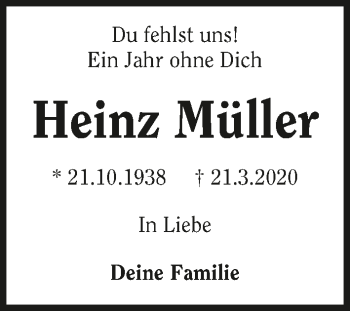 Traueranzeige von Heinz Müller von GESAMT